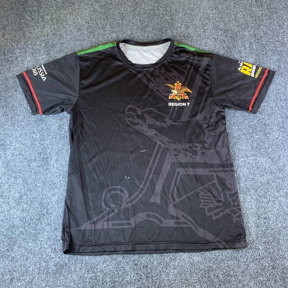 Anheuser-Busch Region 7 FIFA Russia World Cup 2018 Jersey Mens L Black Gray Logo